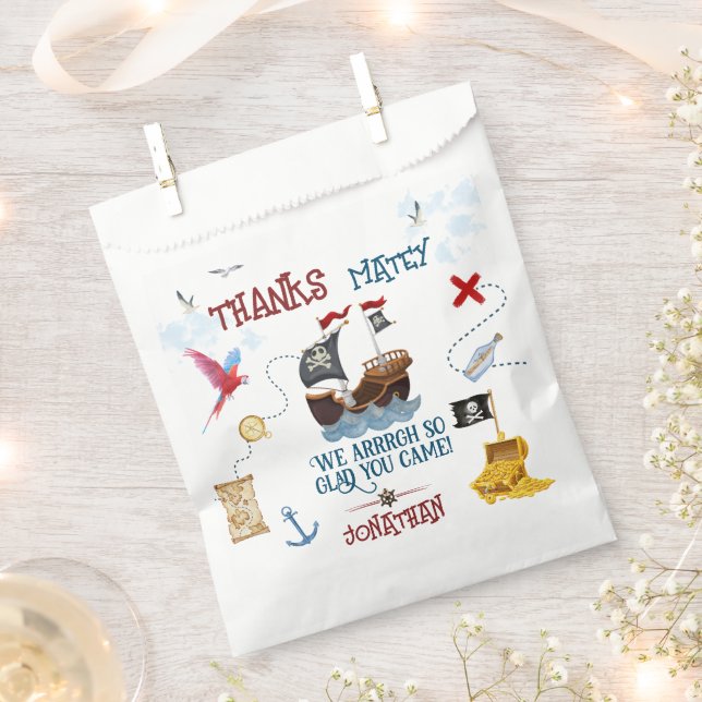 Thank you Kids pirate party Baby boy birthday Favour Bags (Clipped)