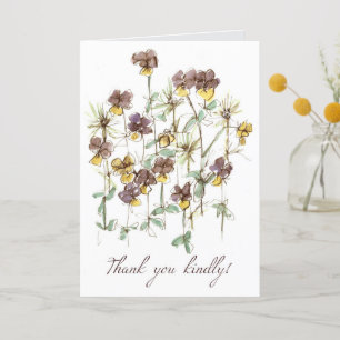 Thank You Kindly Purple Pansy Flowers Watercolor Card