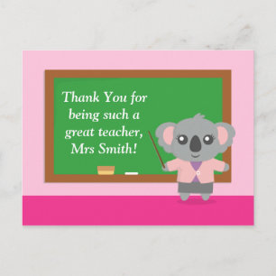 Thank You, Koala Bear, Teacher Appreciation Postcard