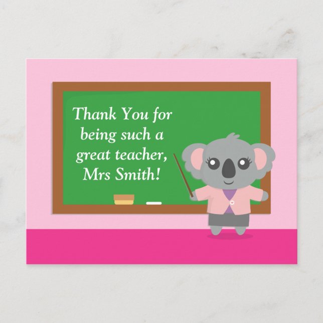 Thank You, Koala Bear, Teacher Appreciation Postcard (Front)
