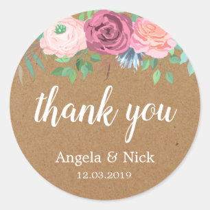 Thank you Kraft Floral Wedding Sticker