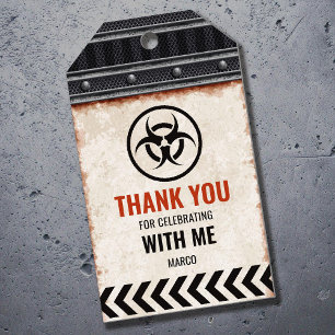 Thank you label with metallic grid and rivets