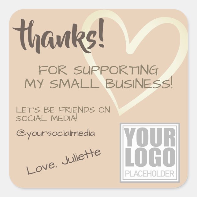 Thank You Labels Social Media Light Cream Heart (Front)