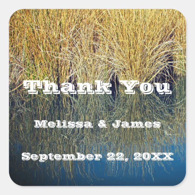 Thank You Lake Grass Water Reflection Wedding Square Sticker (Front)