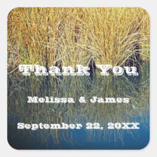 Thank You Lake Grass Water Reflection Wedding Square Sticker