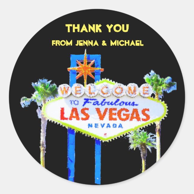 Thank You Las Vegas Couples Classic Round Sticker (Front)