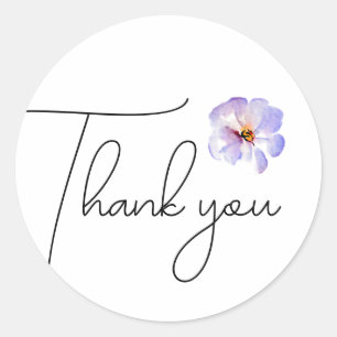 Thank you lavender blue minimal watercolor flower classic round sticker