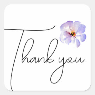Thank you lavender blue watercolor flower square sticker