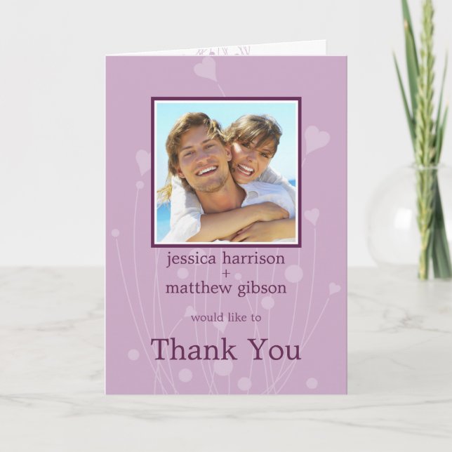 Thank You Lavender Hearts Photo Card (Front)