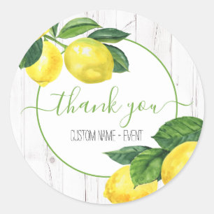 Thank you lemons country watercolor on rustic wood classic round sticker