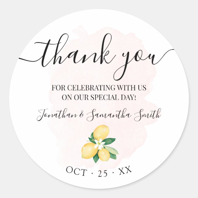 Thank you lemons Pink Bridal Wedding Classic Round Sticker (Front)