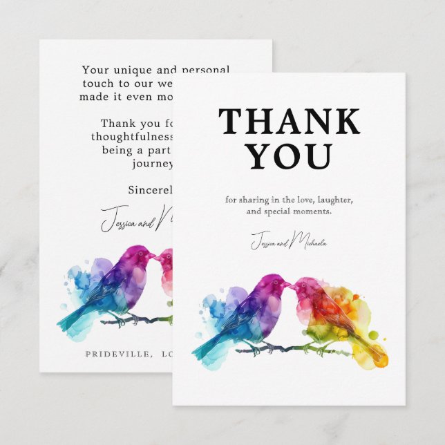🌈Thank you  LGBTQ+  Rainbow Lovebirds Thank You Card (Front/Back)