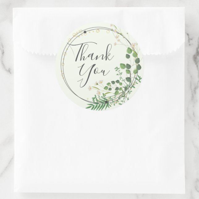 Thank You Light Green Greenery Wreath Square Stick Classic Round Sticker (Bag)
