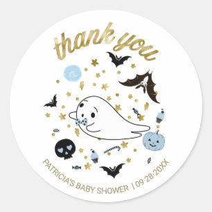 Thank You Little Boo Halloween Boy Baby Shower Classic Round Sticker