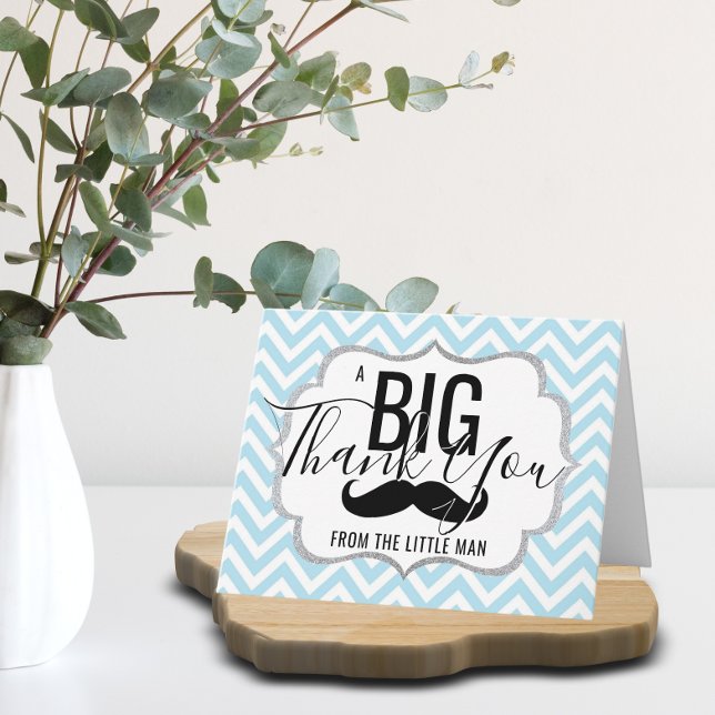 THANK YOU Little Man Baby Shower Blue | PHOTO Card (Creator Uploaded)