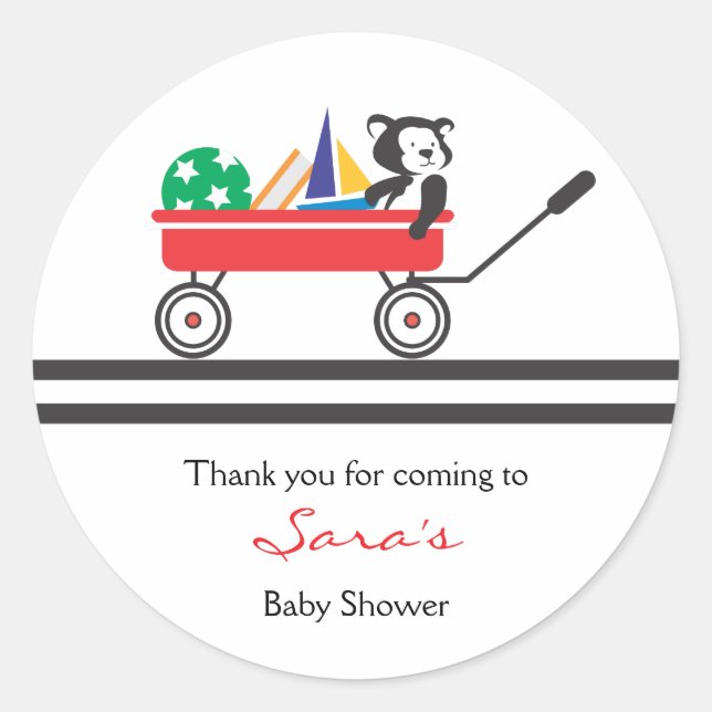 Thank you |  Little Red Wagon Baby Shower Sticker (Front)