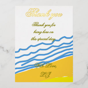 Thank You LJ Monogram Elegant Beach Wedding  Foil Invitation Postcard