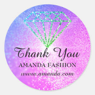 Thank You Logo Diamond Name Rainbou Classic Round Sticker