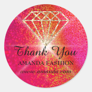 Thank You Logo Diamond Name Red Gold Classic Round Sticker