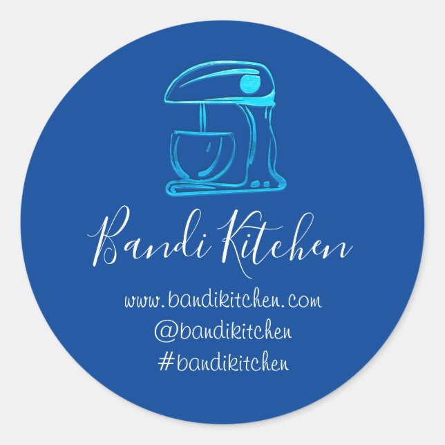 Thank You Logo Kitchen Cooking Bakery Blue Navy Classic Round Sticker (Front)