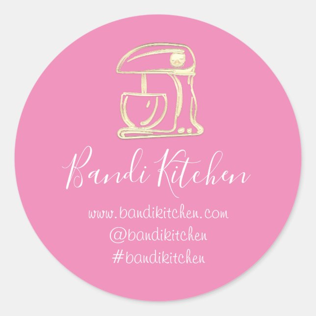 Thank You Logo Kitchen Cooking Bakery Gold Pink  Classic Round Sticker (Front)