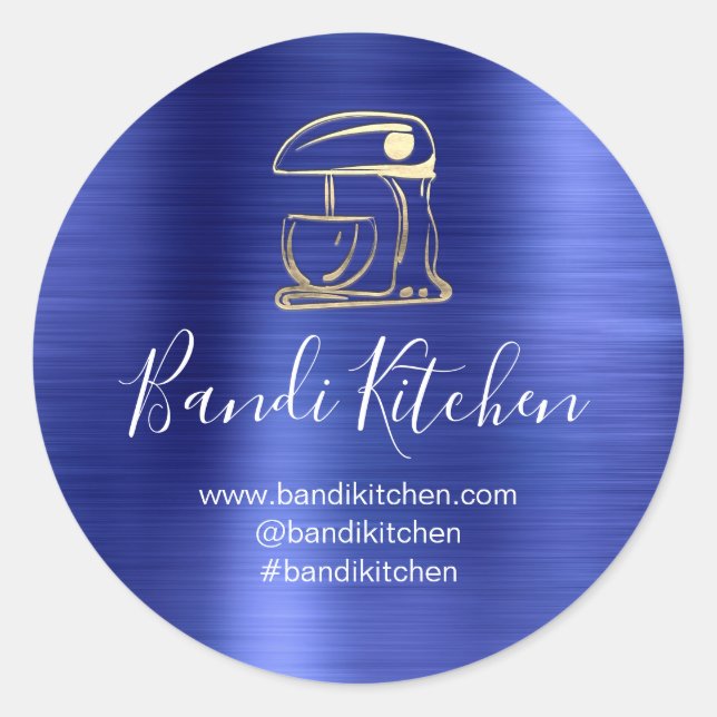 Thank You Logo Kitchen Cooking Bakery Sweets Blue Classic Round Sticker (Front)