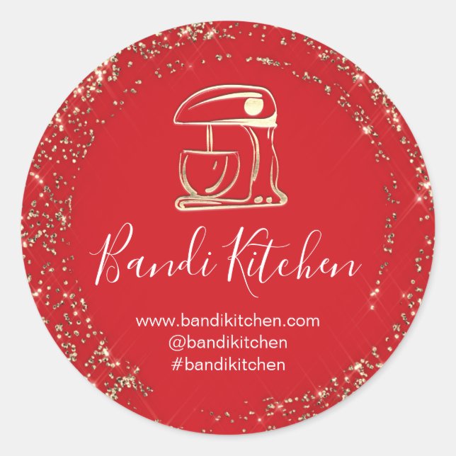 Thank You Logo Kitchen Cooking Chef Bakery Red  Classic Round Sticker (Front)