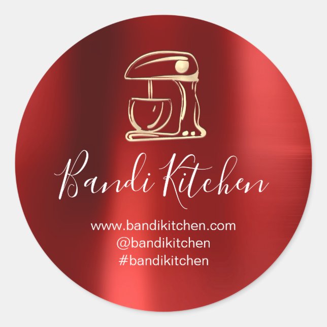 Thank You Logo Kitchen Cooking Chef Gold Red  Classic Round Sticker (Front)