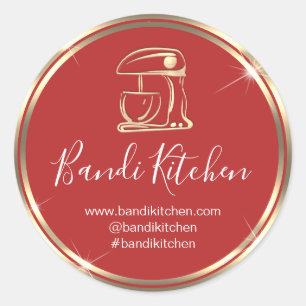 Thank You Logo Kitchen Cooking Chef Red Gold Classic Round Sticker