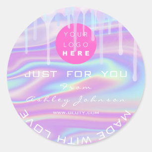Thank You Logo Pink Holograph Made With Love Classic Round Sticker
