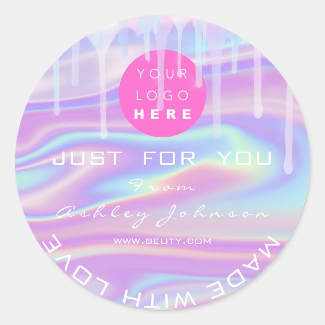 Thank You Logo Pink Holograph Made With Love Classic Round Sticker (Front)