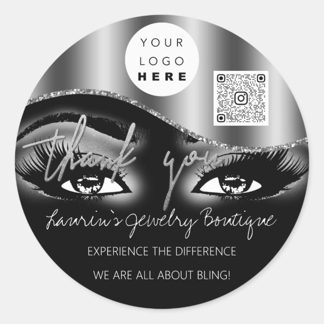 Thank You Logo Qr Code Makeup Lash Extension Black Classic Round Sticker (Front)