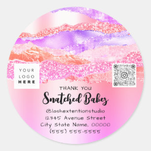 Thank You  Logo QR Code Online Shop Packaging Pink Classic Round Sticker