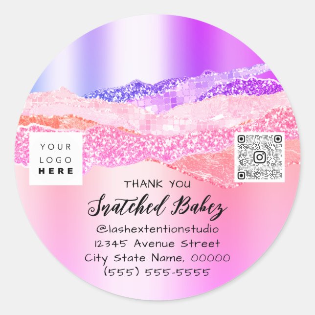 Thank You  Logo QR Code Pink Online Shop Classic Round Sticker (Front)