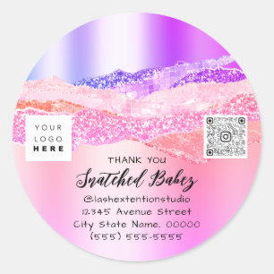 Thank You  Logo QR Code Pink Online Shop Classic Round Sticker