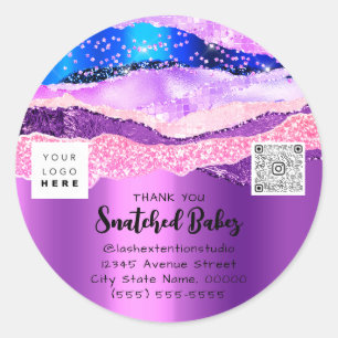 Thank You Logo QR Code Shop Packaging Purple Classic Round Sticker