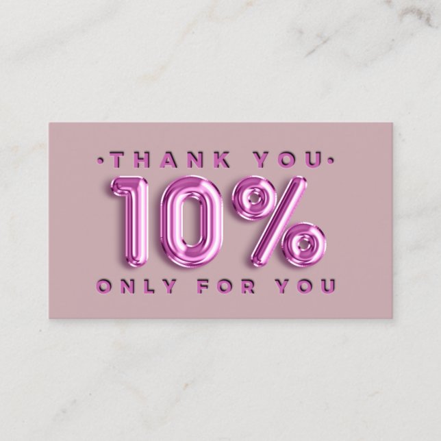 Thank You Logo QRCODE 10%OFF Discount Code Pink Business Card (Front)