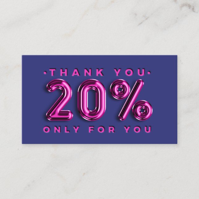 Thank You Logo QRCODE 20%OFF Discount Navy Pink Business Card (Front)
