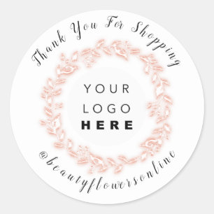 Thank You Logo Rose IG Name Floral Wreath White Classic Round Sticker