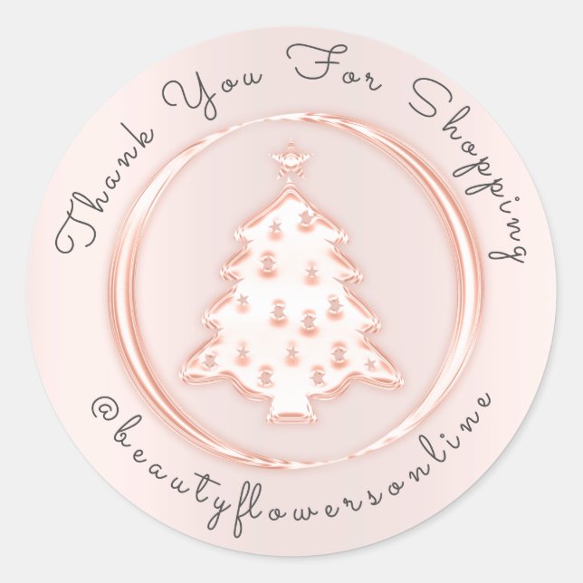 Thank You Logo Rose Pink Christmas Tree Merry Classic Round Sticker (Front)