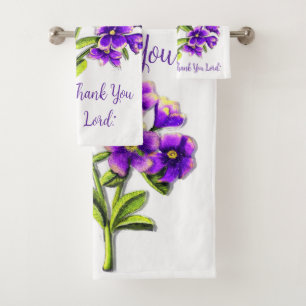 Thank You Lord (Purple Pansies) Bath Towel Set