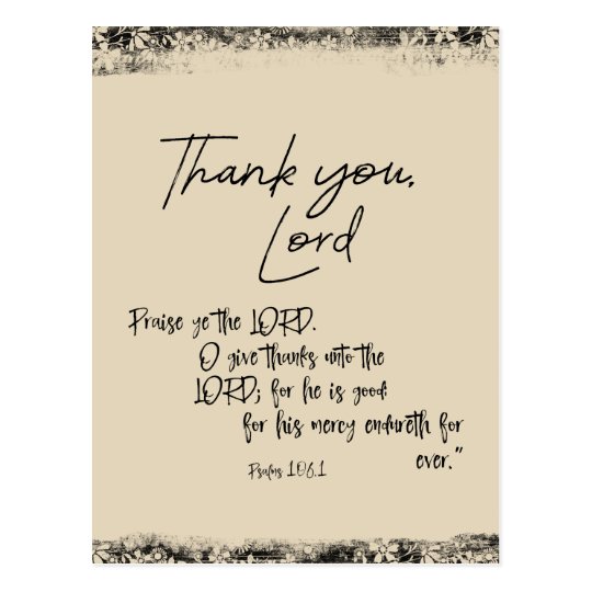 Thank you Lord with Psalms Bible Verse Postcard Zazzle.co.uk