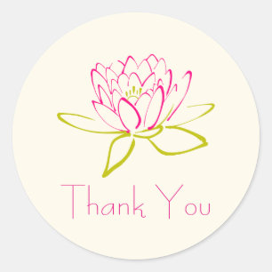 Thank You Lotus Flower / Water Lily Illustration Classic Round Sticker