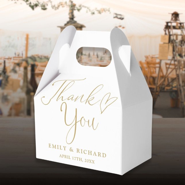 Thank You Love Heart Elegant Gold Wedding Favour Box (Creator Uploaded)