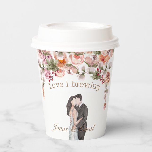 Thank you Love is brewing Floral wedding elegant Paper Cups (Front)