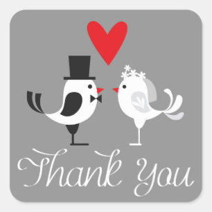 Thank You Lovebirds Grey Wedding Stickers