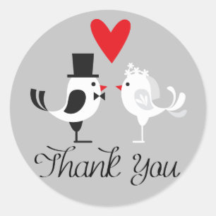 Thank You Lovebirds Grey Wedding Stickers