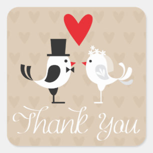 Thank You Lovebirds & Hearts Wedding Stickers