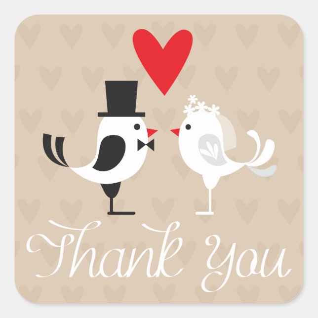 Thank You Lovebirds & Hearts Wedding Stickers (Front)