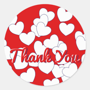 'Thank You' - Lovely Red And White Hearts Classic Round Sticker